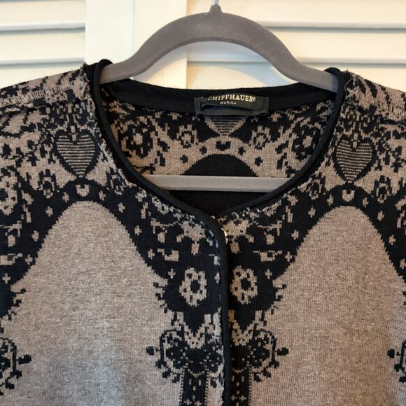 Schiffhauer cardigan sweater 42 tan black crewneck long sleeves snap closure - Picture 4 of 12
